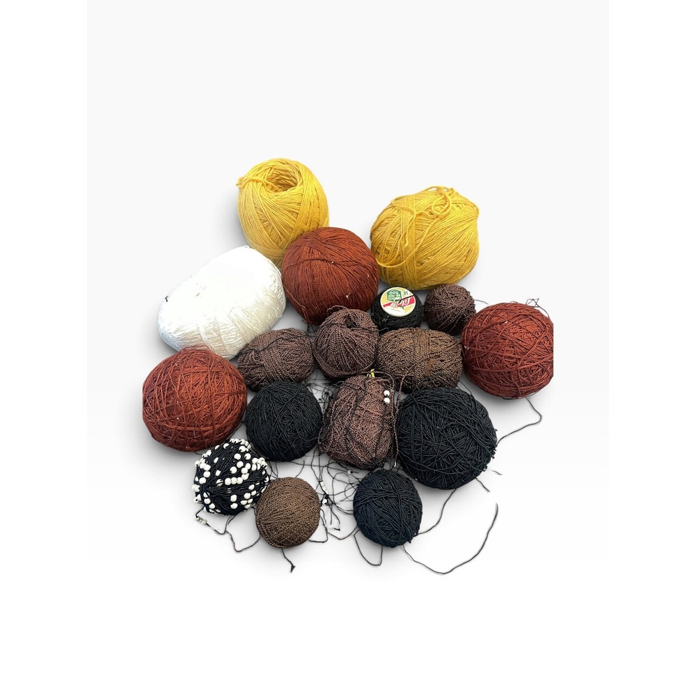Vintage Crochet Thread Yarn Lot Earthy Brown Yellow Black Beaded Mixed